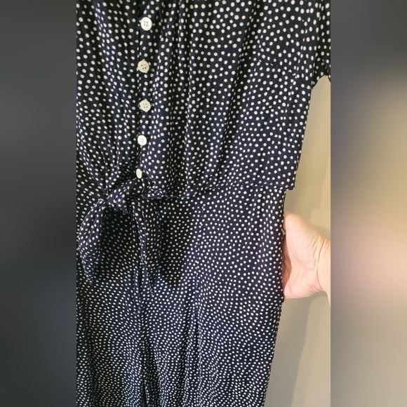 Vintage 80s 90s Pocket Tie Front Polka Dot Jumpsuit Large 8/10? Short Sleeve - Picture 5 of 7